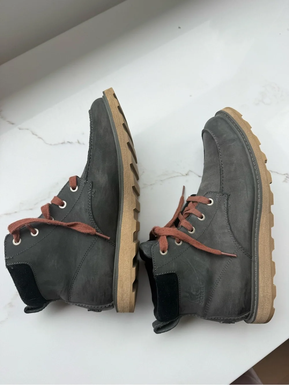 Sorel Men's Gray Leather Boots with Brown Laces